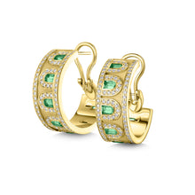 Load image into Gallery viewer, L'Arc Deco Creole Earring PM, 18k Yellow Gold with Arch Cut Green Tourmalines and Brilliant Diamonds - DAVIDOR
