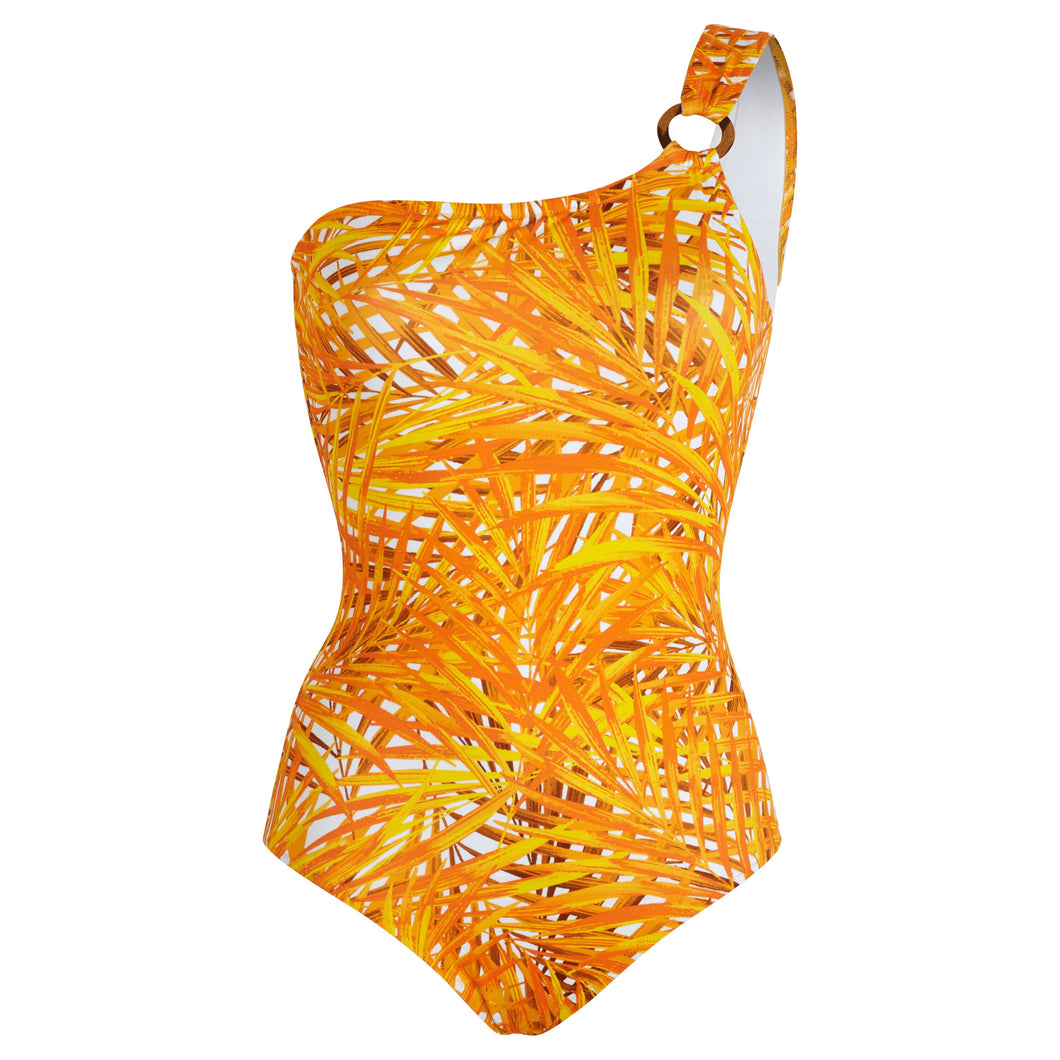 One-Shoulder One-piece Swimsuit Palm Leaves