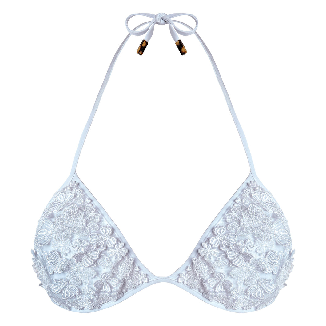 Triangle Bikini Top Embroidered Guipure Florale