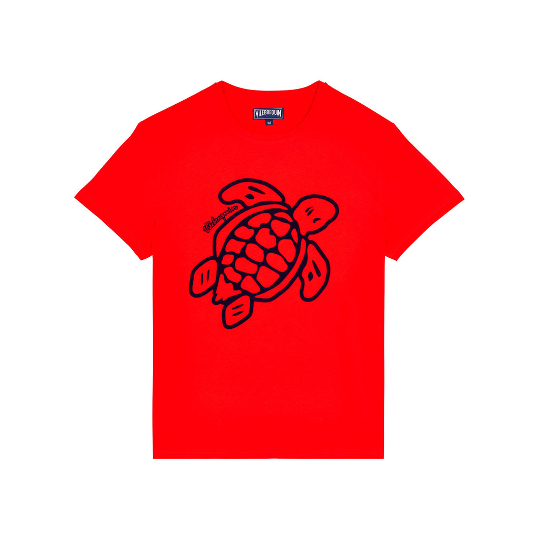 Organic Cotton T-Shirt Placed Embroidered Turtle