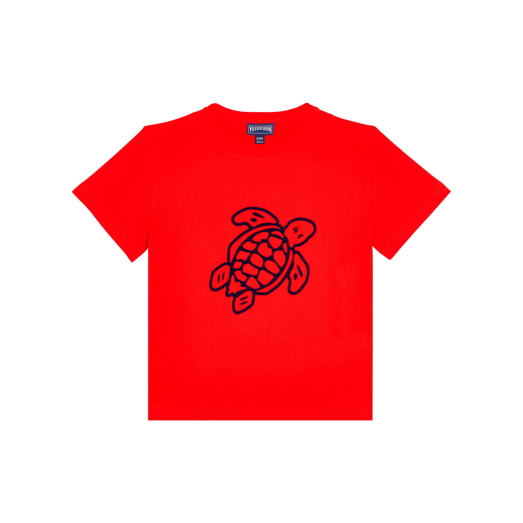 Organic Cotton T-Shirt Placed Embroidered Turtle