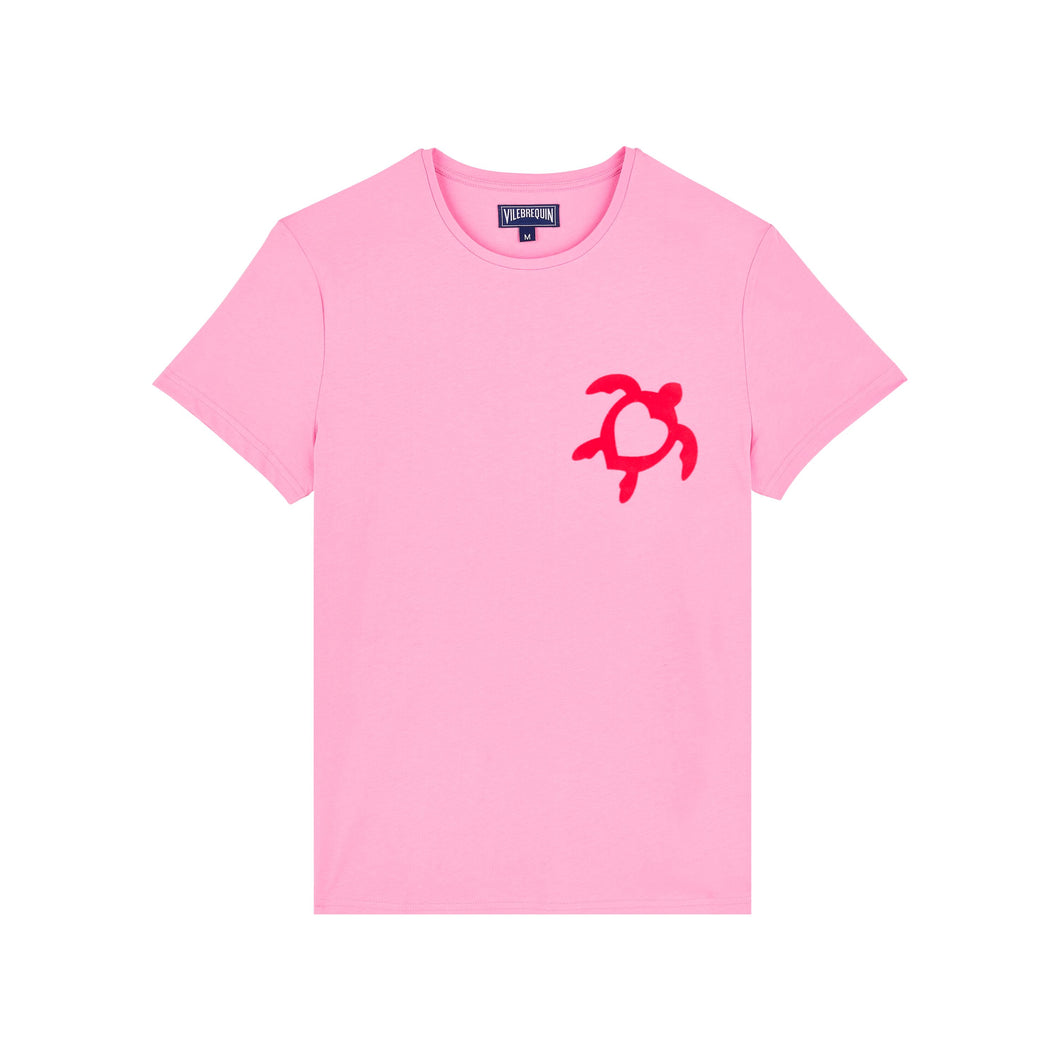 Organic Cotton T-shirt Flocked Turtle Heart Tahiti