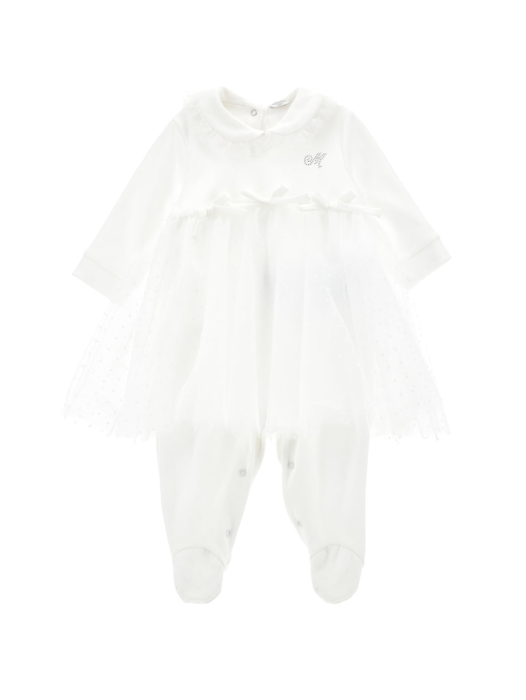 Cotton tulle and bows romper