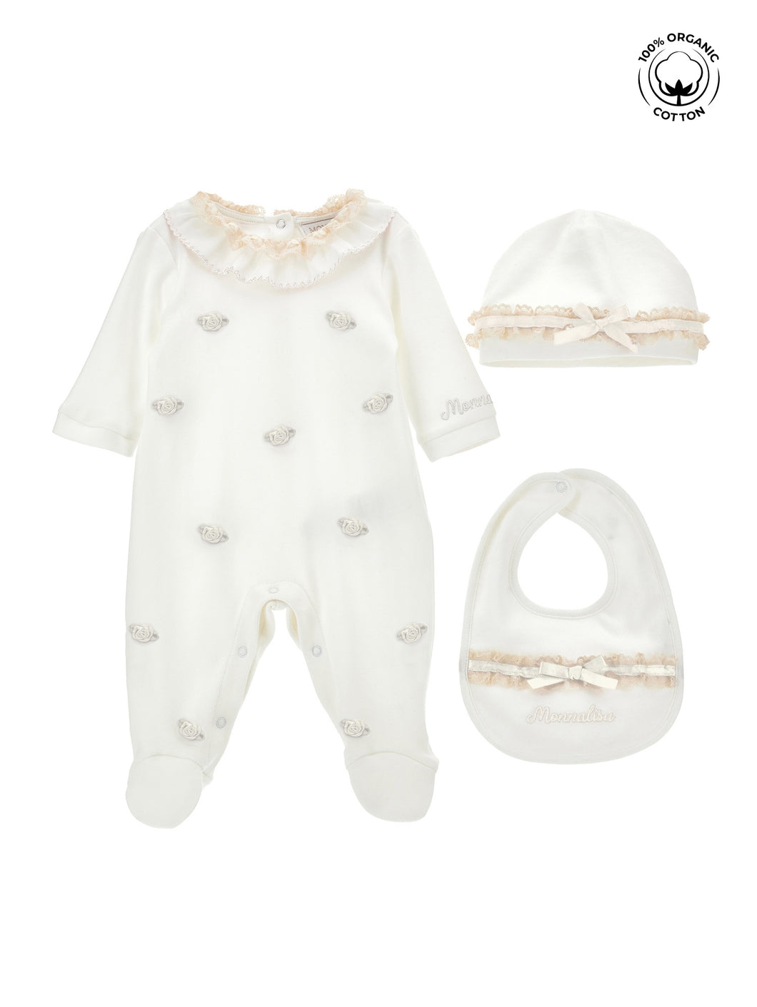 Baby romper, bib and hat set