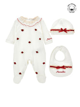 Load image into Gallery viewer, Baby romper, bib and hat set
