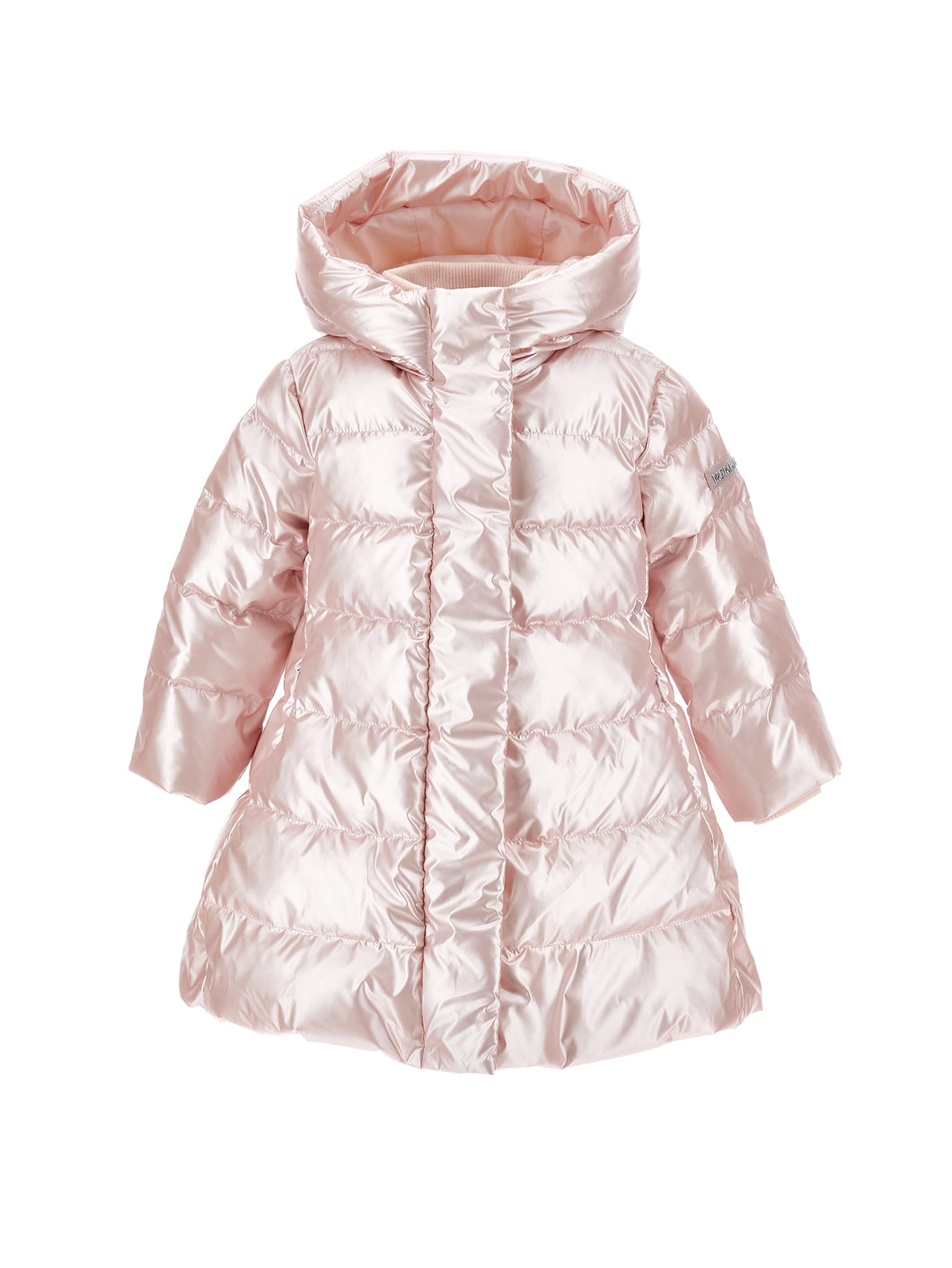 Down jacket with shiny hood