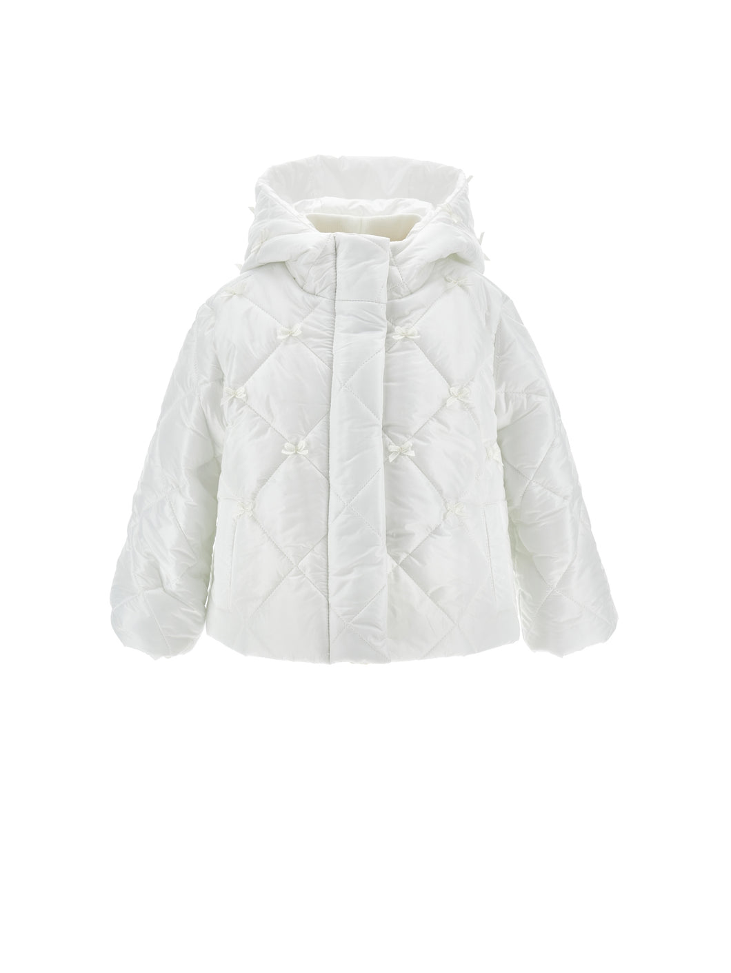 Down jacket with fabric bows