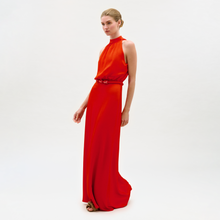 Load image into Gallery viewer, Woman wearing a red evening gown on a white background

