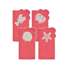 Load image into Gallery viewer, Seferî Embroidered Napkin - Under the Sea - Coral - Set of 4
