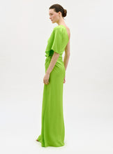 Load image into Gallery viewer, Woman wearing a bright green evening gown on a white background
