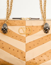 Load image into Gallery viewer, Panthea Medium Shoulder Bag In Ostrich And Nappa Leather With A Chevron Pattern
