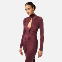 Load image into Gallery viewer, Red carpet dress in draped jersey with necklace
