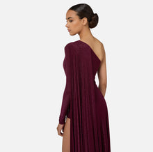 Load image into Gallery viewer, One-shoulder red carpet dress in pleated lurex jersey
