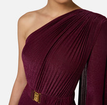 Load image into Gallery viewer, One-shoulder red carpet dress in pleated lurex jersey
