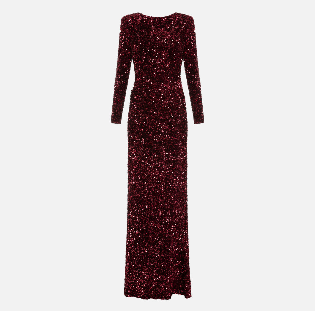 Sequin-embroidered chenille red carpet dress