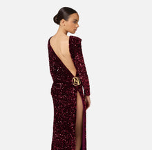 Load image into Gallery viewer, Sequin-embroidered chenille red carpet dress
