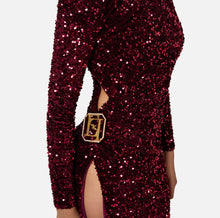 Load image into Gallery viewer, Sequin-embroidered chenille red carpet dress
