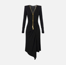 Load image into Gallery viewer, Midi dress in draped jersey with necklace
