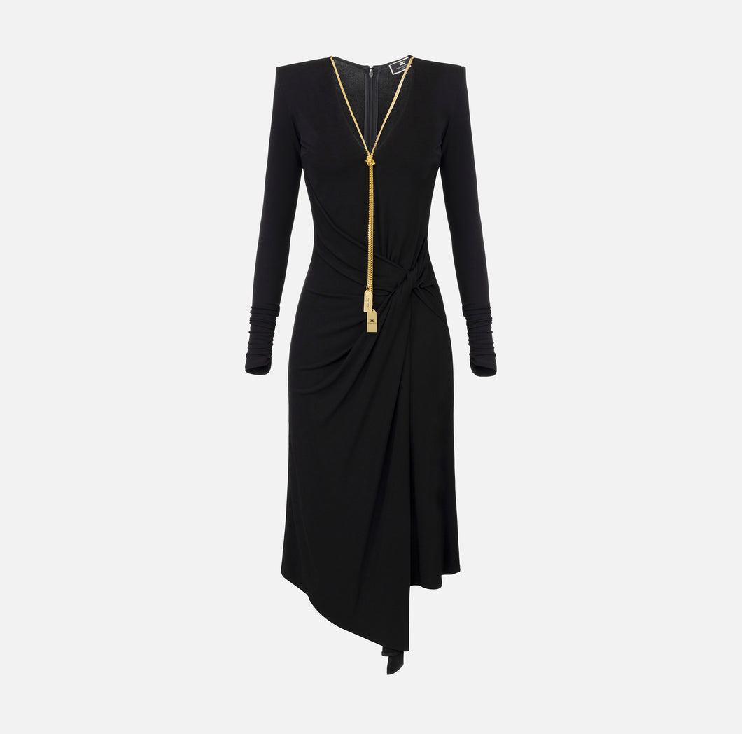 Midi dress in draped jersey with necklace