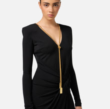 Load image into Gallery viewer, Midi dress in draped jersey with necklace
