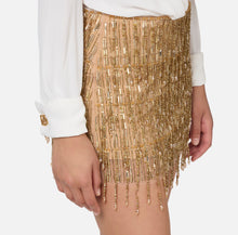 Load image into Gallery viewer, Shirt mini-dress with sequin-embroidered skirt
