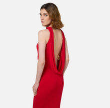 Load image into Gallery viewer, Red carpet dress in jersey with necklace on the back
