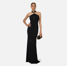 Load image into Gallery viewer, Red carpet dress in jersey with draping and logo plaque
