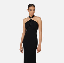 Load image into Gallery viewer, Red carpet dress in jersey with draping and logo plaque
