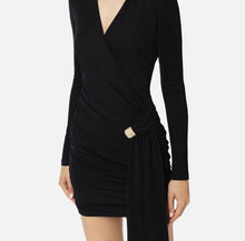 Load image into Gallery viewer, Draped jersey mini-dress with jewel accessory
