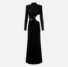 Load image into Gallery viewer, Sequin-embroidered chenille red carpet dress with cut-out
