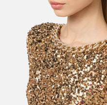 Load image into Gallery viewer, Red carpet sequin dress with chain and rhinestones
