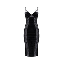 Load image into Gallery viewer, Dress in velvet and floral lace fabrics

