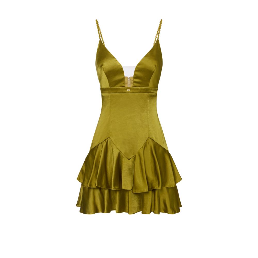 Mini dress in satin fabric with jewel details