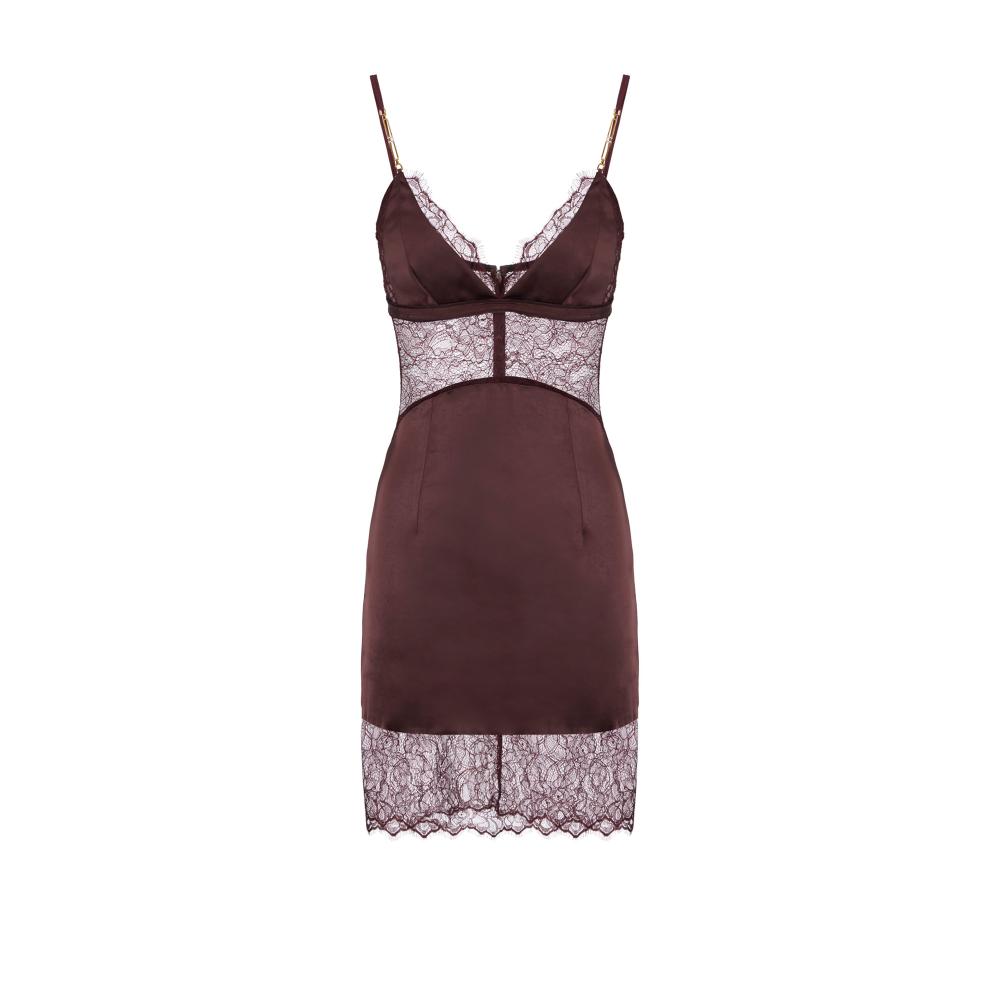 Dress in satin and lace fabrics with jewel details