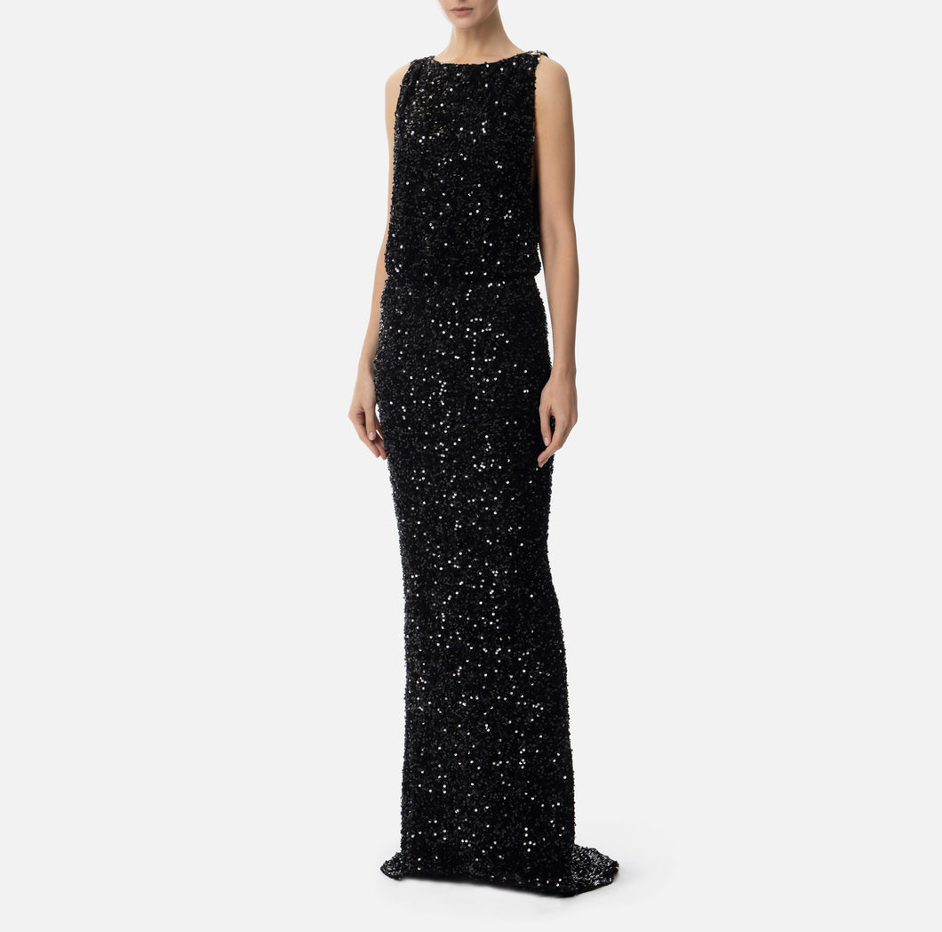 Red Carpet dress made of lurex jersey fabric with belt