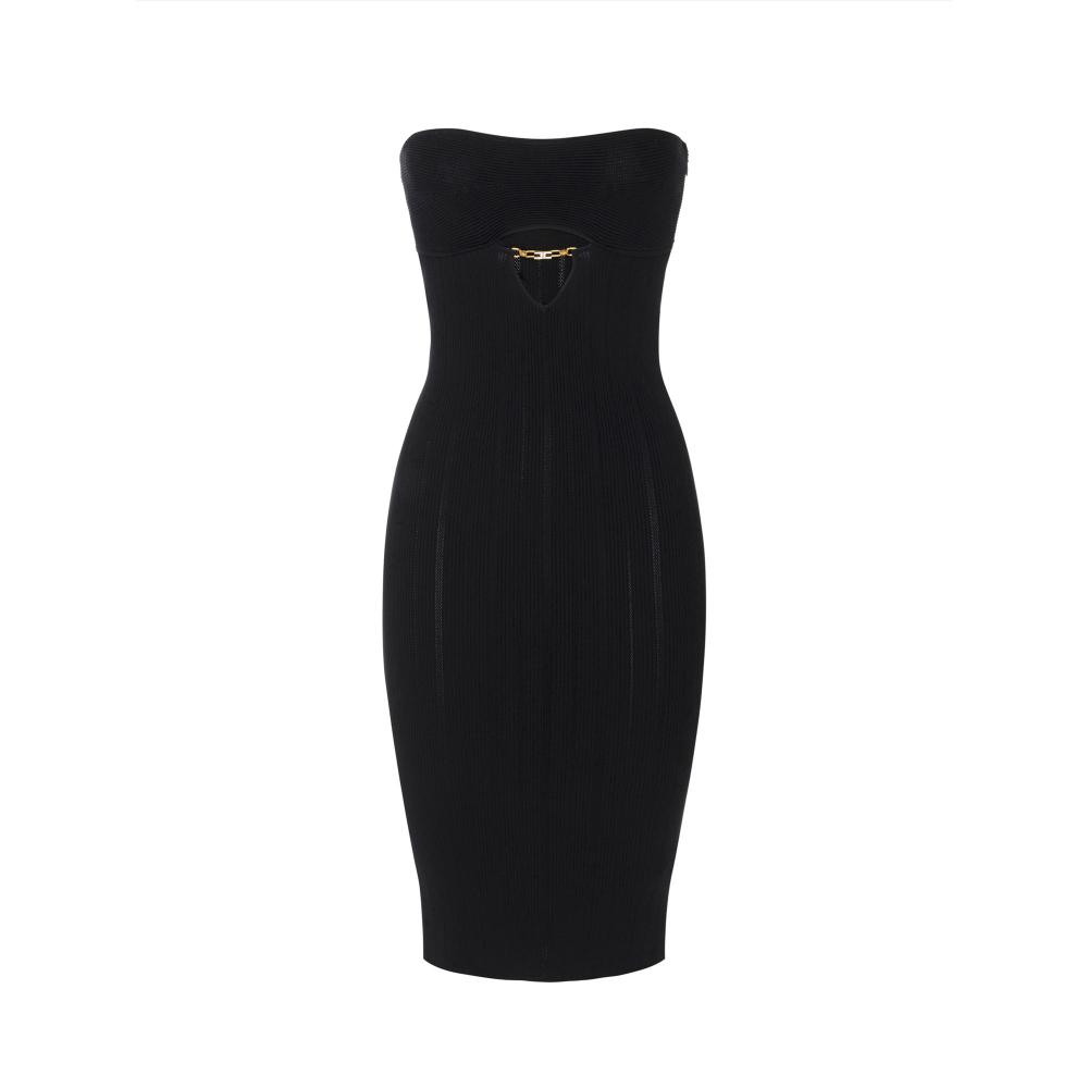 Dress in ribbed knit fabric with openwork details