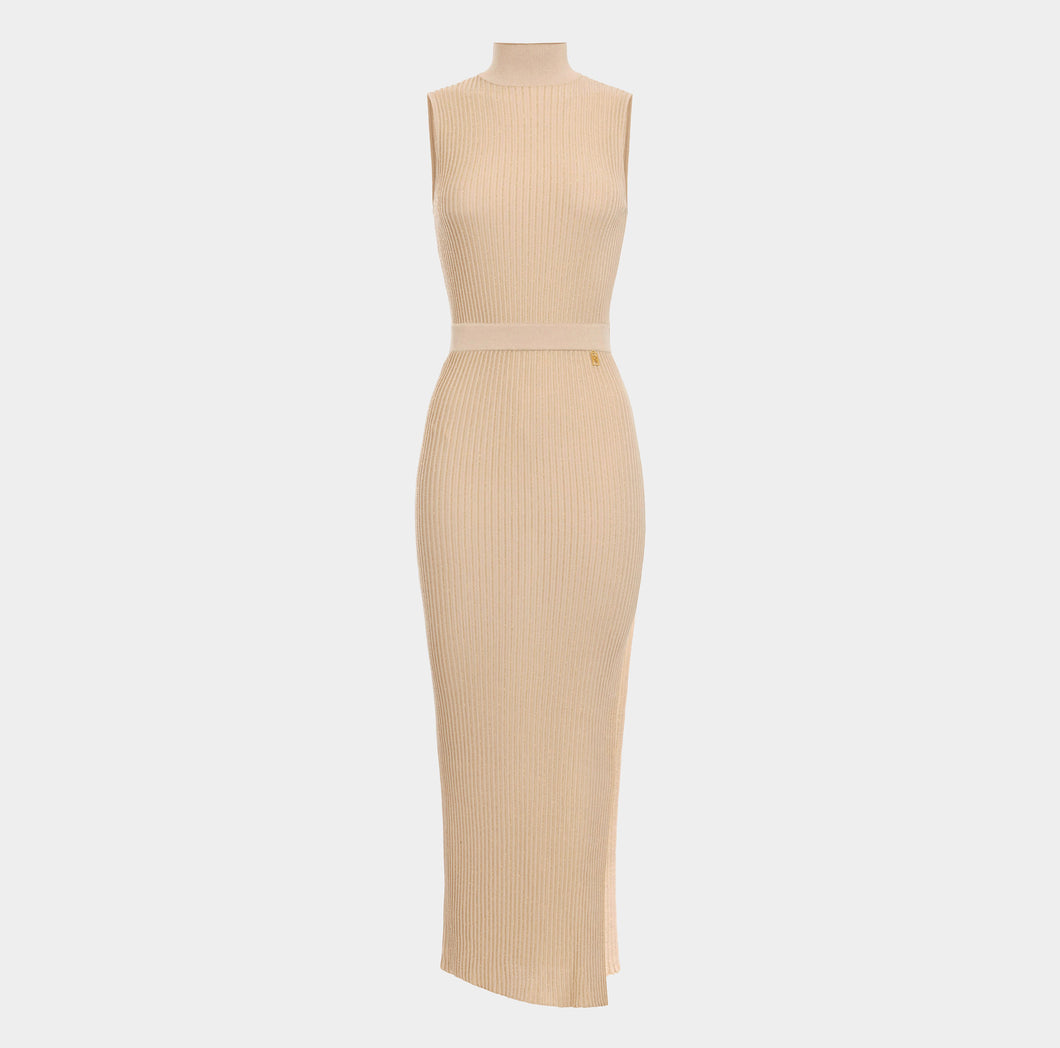 Lurex and viscose narrow-ribbed midi dress