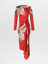 Load image into Gallery viewer, The model is wearing the Ananya Dress Red Floral Print.
