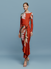 Load image into Gallery viewer, The model is wearing the Ananya Dress Red Floral Print.
