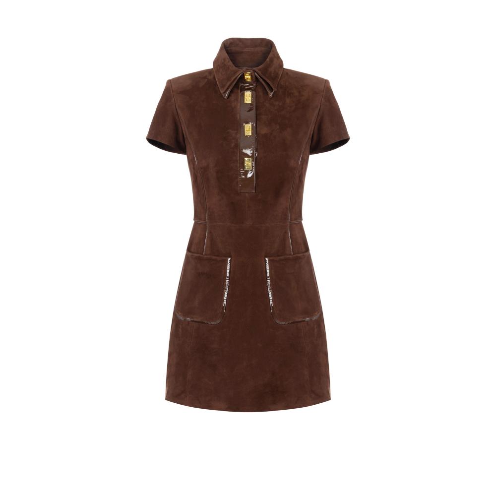 Mini dress in suede with vinyl details