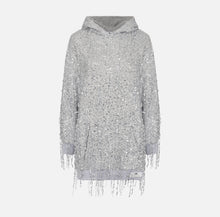 Load image into Gallery viewer, Fleece mini-dress with hood and sequin fringes
