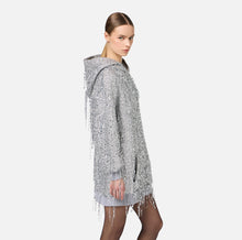 Load image into Gallery viewer, Fleece mini-dress with hood and sequin fringes
