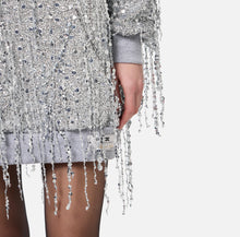 Load image into Gallery viewer, Fleece mini-dress with hood and sequin fringes
