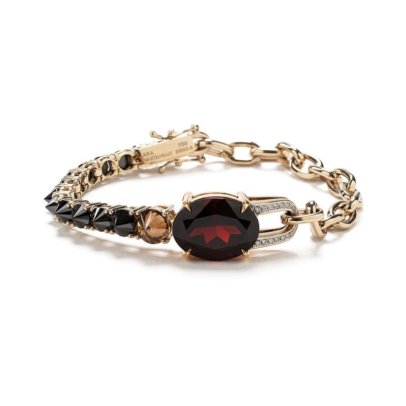 18k white gold and rose gold bracelet with Garnet, brown diamond, black diamonds and diamonds