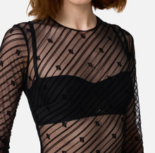 Load image into Gallery viewer, Bodysuit in flocked tulle with diagonal pattern
