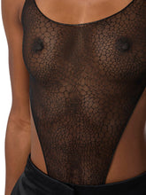 Load image into Gallery viewer, Bodysuit in jacquard tulle fabric with snake pattern
