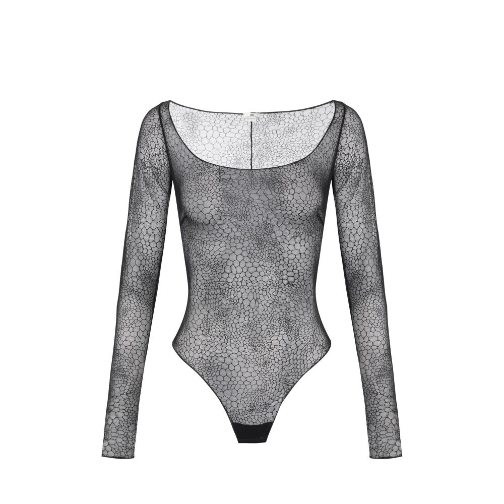 Bodysuit in jacquard tulle fabric with snake pattern