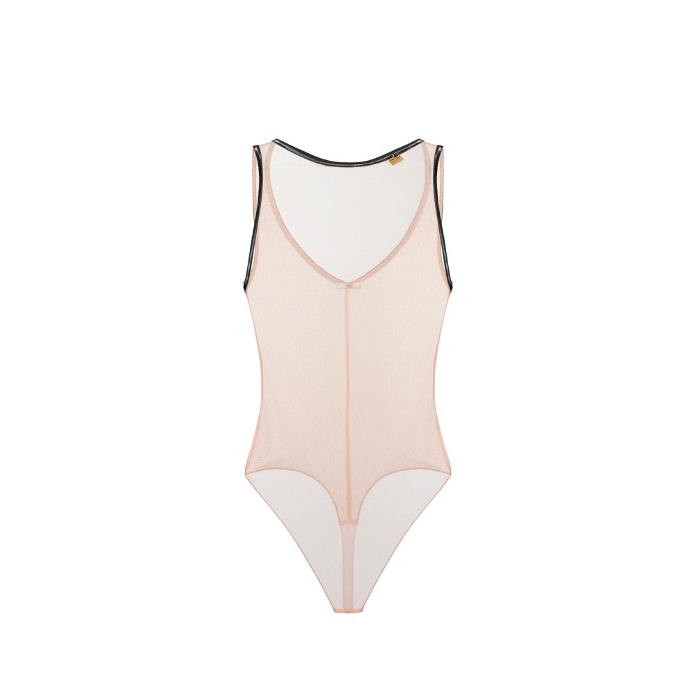 Bodysuit in tulle fabric with vinyl details