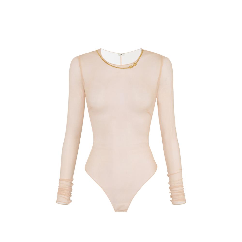 Bodysuit in tulle fabric with necklace