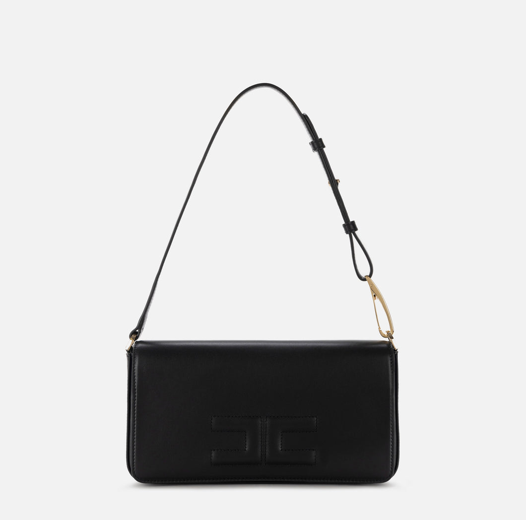 Leather shoulder bag with embossed logo